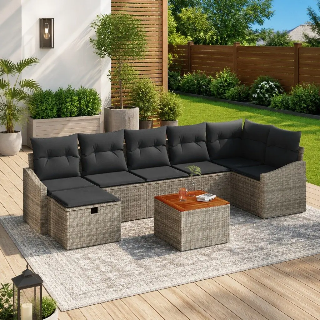 Garden Sofa Set Grey 8 Piece Outdoor Furniture Poly Rattan Lounge Patio Seating