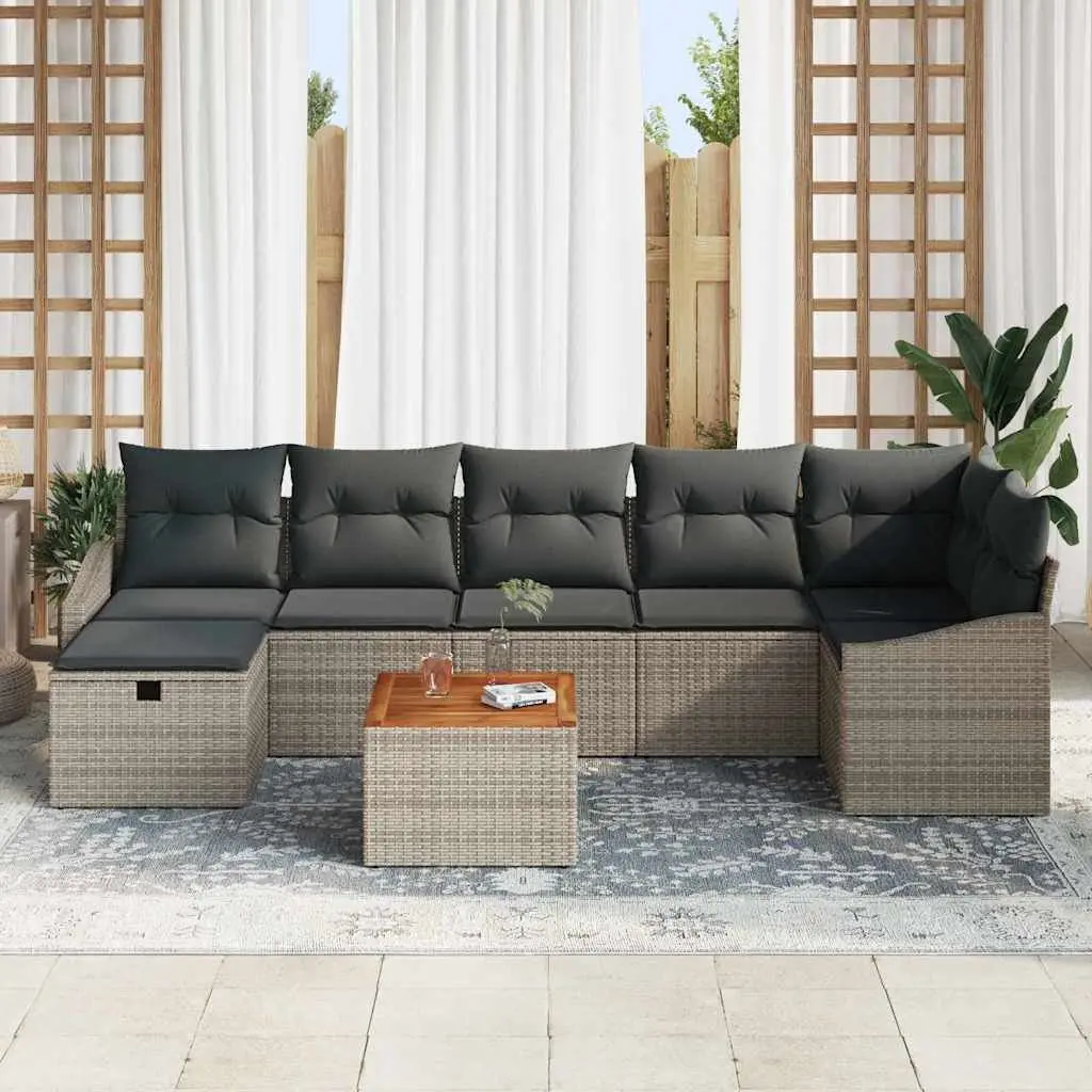 Garden Sofa Set Grey 8 Piece Outdoor Furniture Poly Rattan Lounge Patio Seating