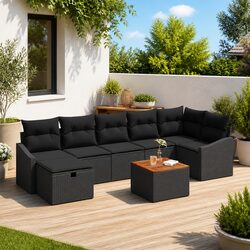 Compact 8-Piece Garden Sofa Set in Black