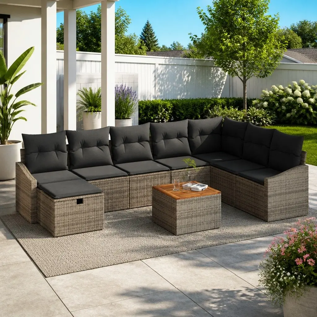 Garden Sofa Set Grey 9 Pieces Modular Outdoor Furniture Weather-Resistant