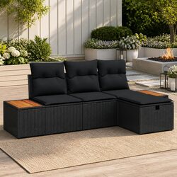 Compact and Functional 4 Piece Black Rattan Sofa Set
