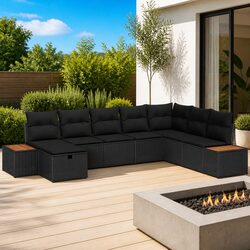 Garden Sofa Set Modular Outdoor Furniture 8 Pieces Black Poly Rattan Patio