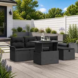 Outdoor Garden Sofa Set Modular Poly Rattan 6 Pieces Black Patio Furniture