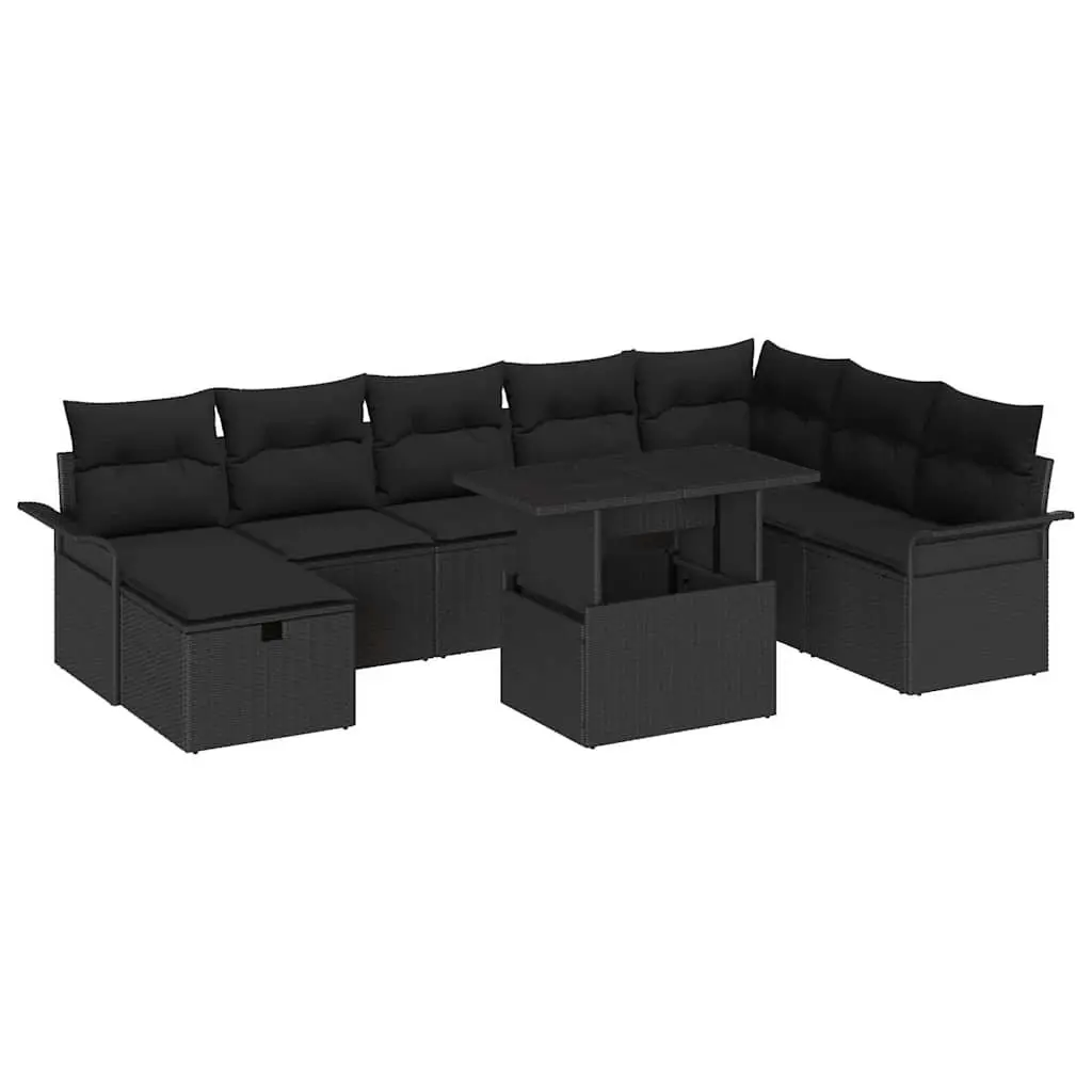 Modular Garden Sofa Set Black 9 Pieces Poly Rattan Outdoor Furniture