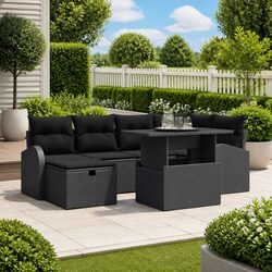 Outdoor Garden Sofa Set 7 Pieces Modular Black Poly Rattan Patio Furniture