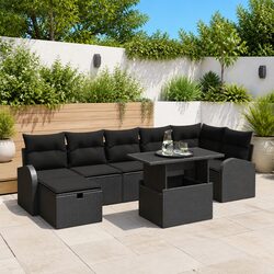 Outdoor Garden Sofa Set 8 Piece Modular Black Poly Rattan Patio Furniture with