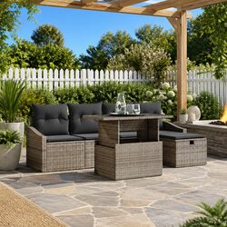6-Piece Modular Garden Sofa Set with Cushions - Light Grey