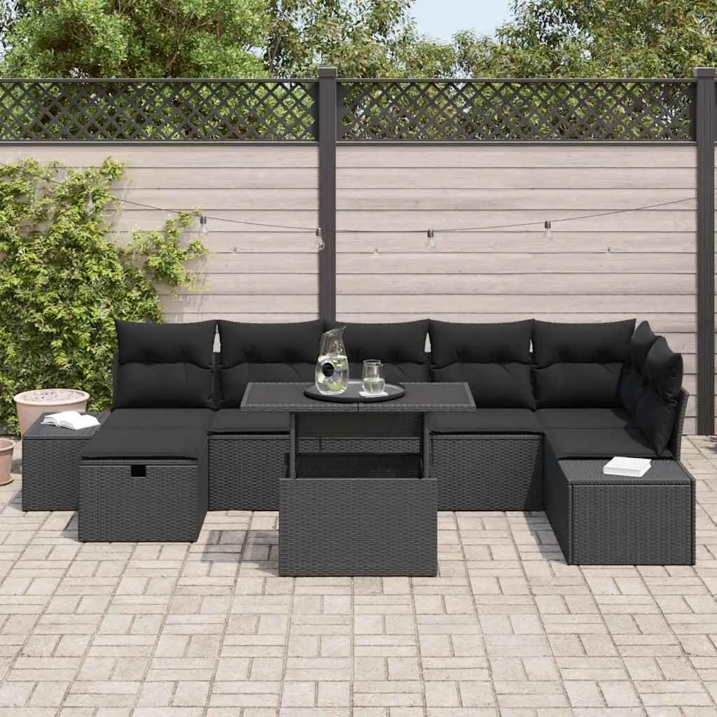 Modular Garden Sofa Set Beige 8 Piece Powder-Coated Steel Frame Poly Rattan Weatherproof Construction