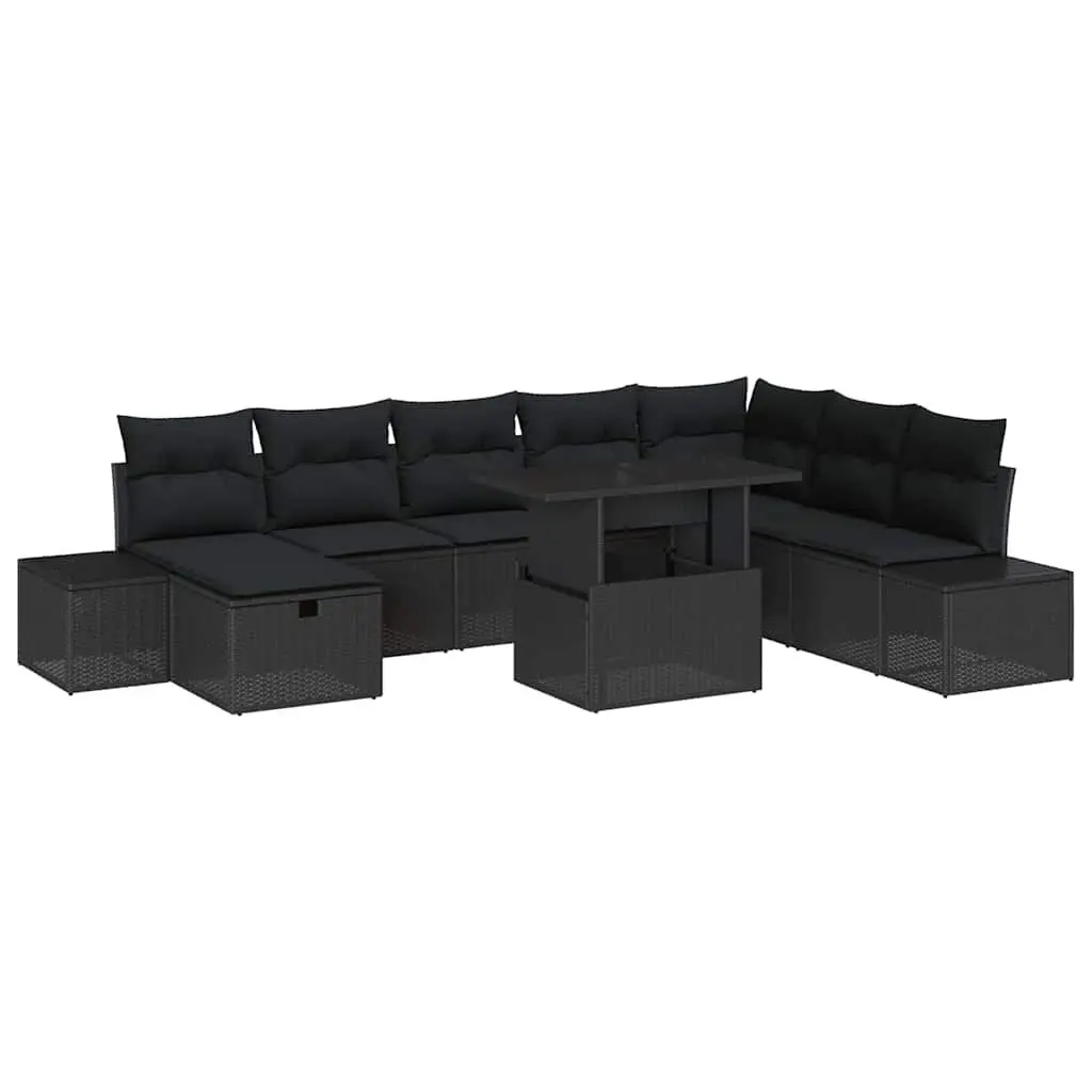 Modular Garden Sofa Set Black 11 Piece Outdoor Patio Furniture with Flexible Seating and Removable Cushions