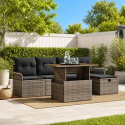 Garden Sofa Set 6 Pieces Grey Outdoor Furniture Patio Seating Lounge Modular