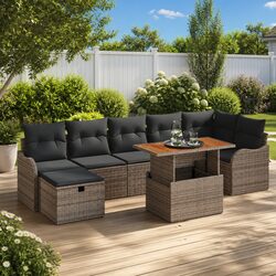 Garden Sofa Set Outdoor Furniture 8 Pieces Grey Poly Rattan with Cushions
