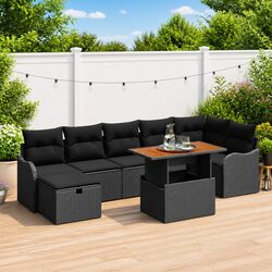 Garden Sofa Set 8 Piece Outdoor Furniture Black Poly Rattan Lounge Suite