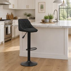 Black Velvet Swivel Bar Stool with Height Adjustment