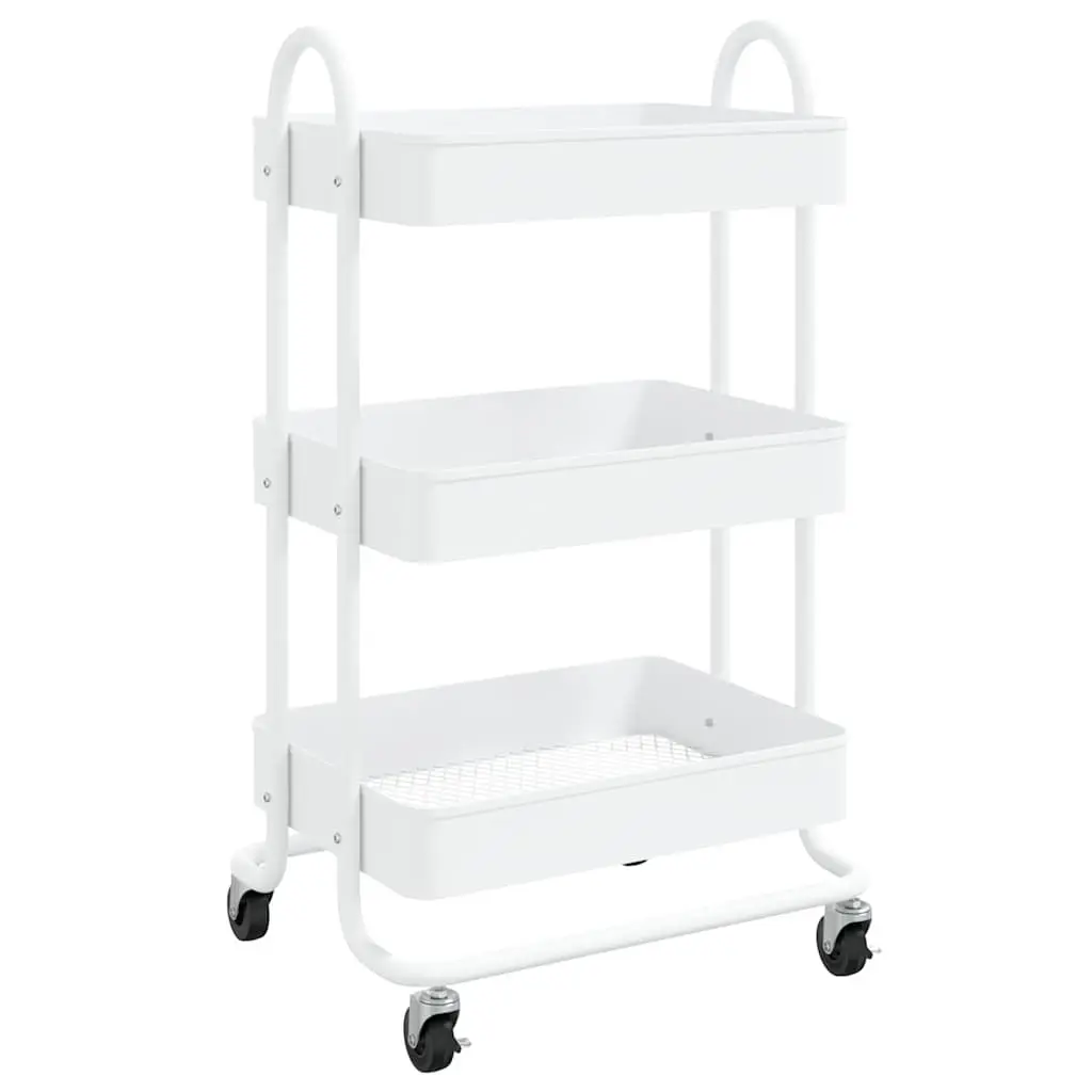 3 Tier Trolley White Steel Mobile Cart Kitchen Office Organiser with Wheels