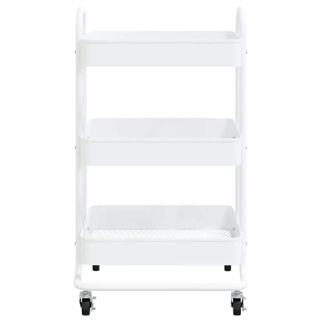 3 Tier Trolley White Steel Mobile Cart Kitchen Office Organiser with Wheels