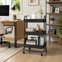3-Tier Storage Trolley Anthracite Steel Kitchen Office Organiser Mobile Cart
