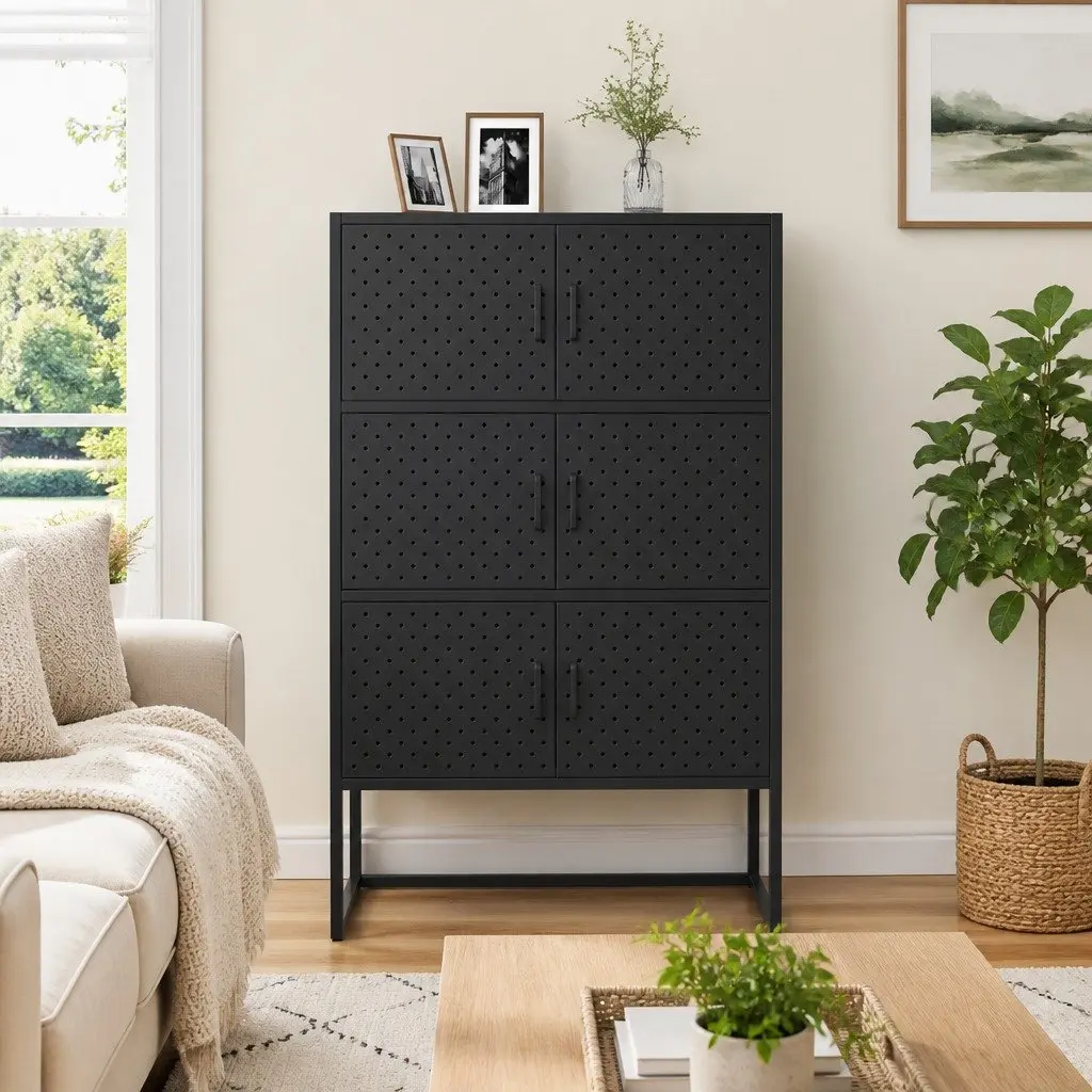 Highboard Storage Cabinet Anthracite 6 Door Steel Construction Home Furniture