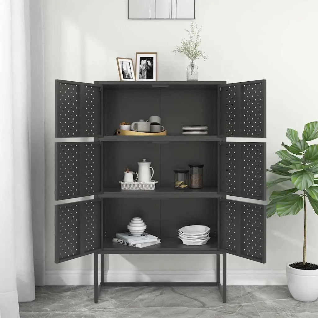 Highboard Storage Cabinet Anthracite 6 Door Steel Construction Home Furniture