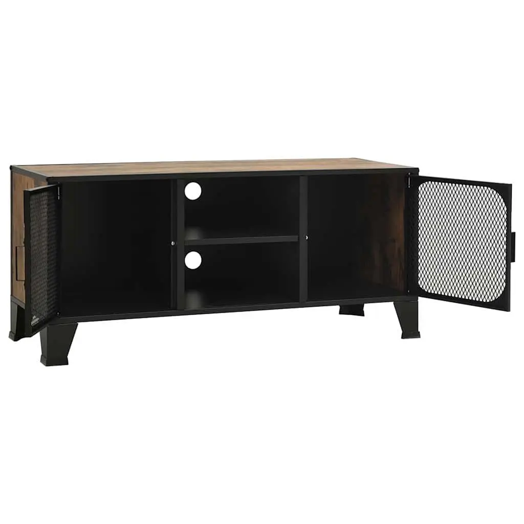 TV Cabinet Rustic Brown 105W x 36D x 47H cm Storage Unit with Mesh Doors and Shelf for Living Room
