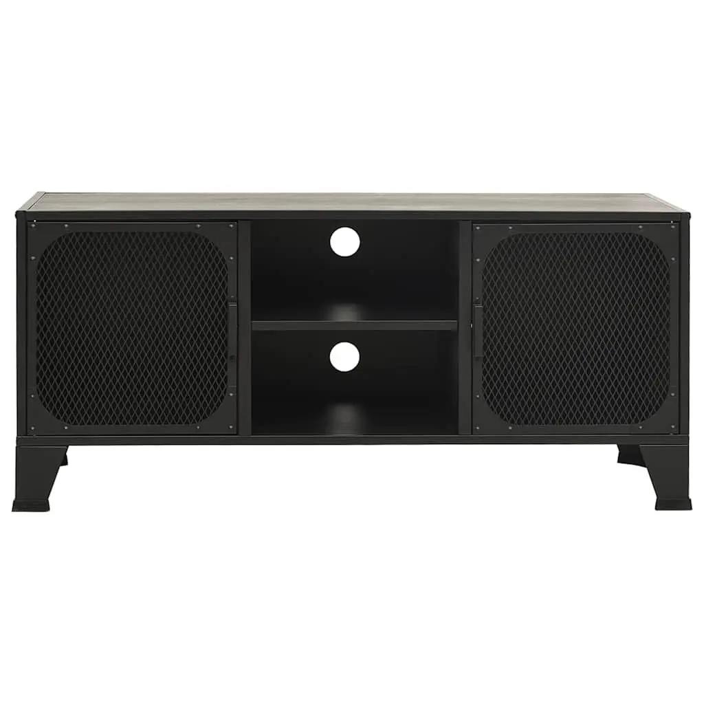 TV Cabinet Grey Storage Unit with Mesh Doors Shelf Industrial Design Living Room