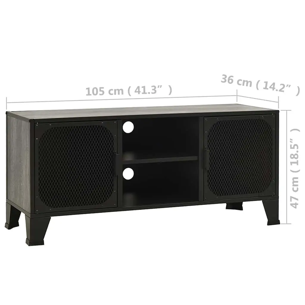TV Cabinet Grey Storage Unit with Mesh Doors Shelf Industrial Design Living Room
