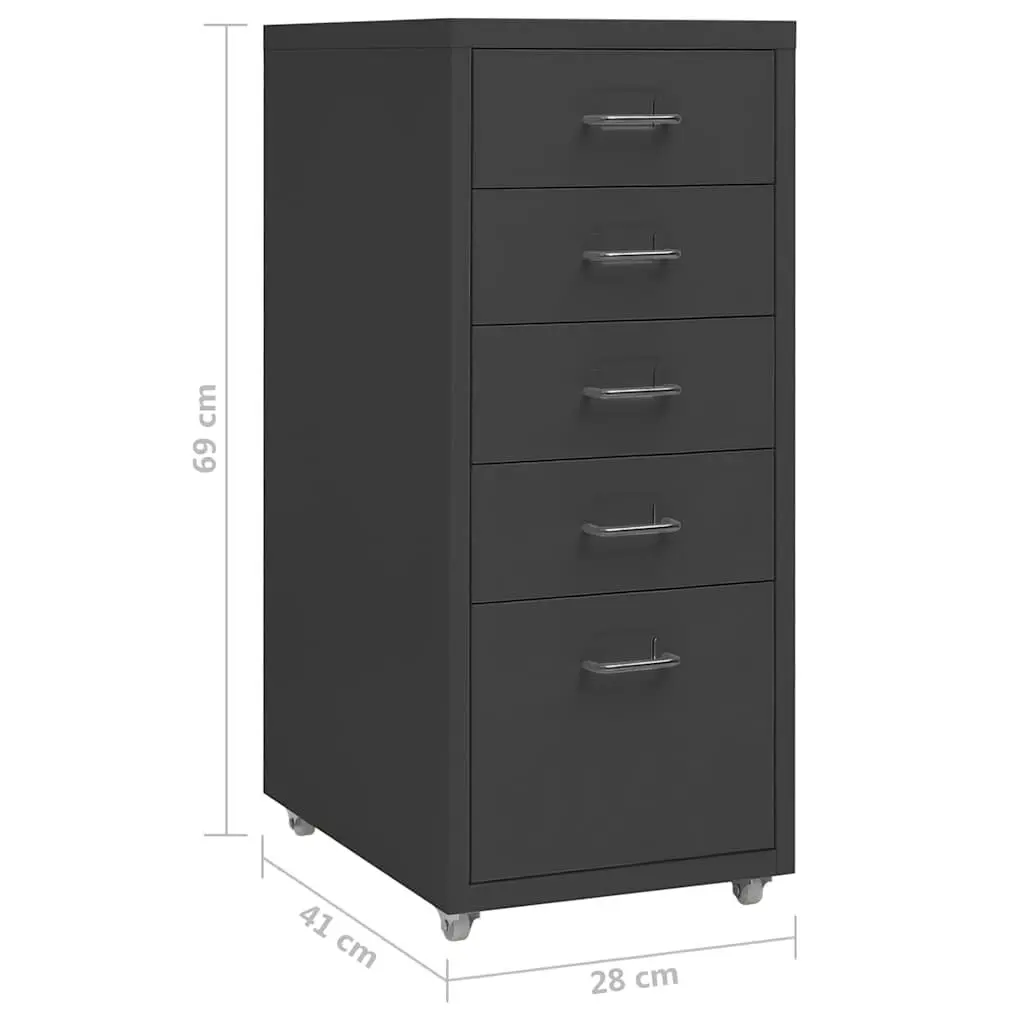 5 Drawer Mobile Metal Filing Cabinet Anthracite Colour Office Storage on Wheels