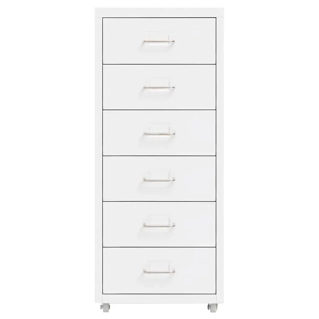 Mobile Filing Cabinet White 6 Drawer Metal Organizer with Wheels