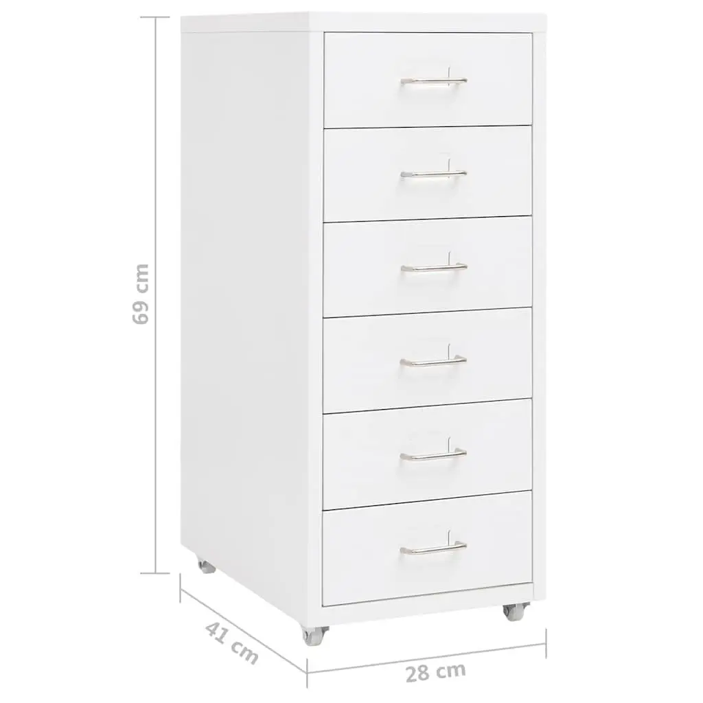 Mobile Filing Cabinet White 6 Drawer Metal Organizer with Wheels