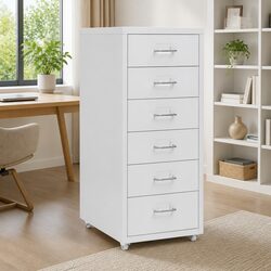 Mobile File Cabinet Grey 6 Drawers Metal Filing Storage Office Organiser with