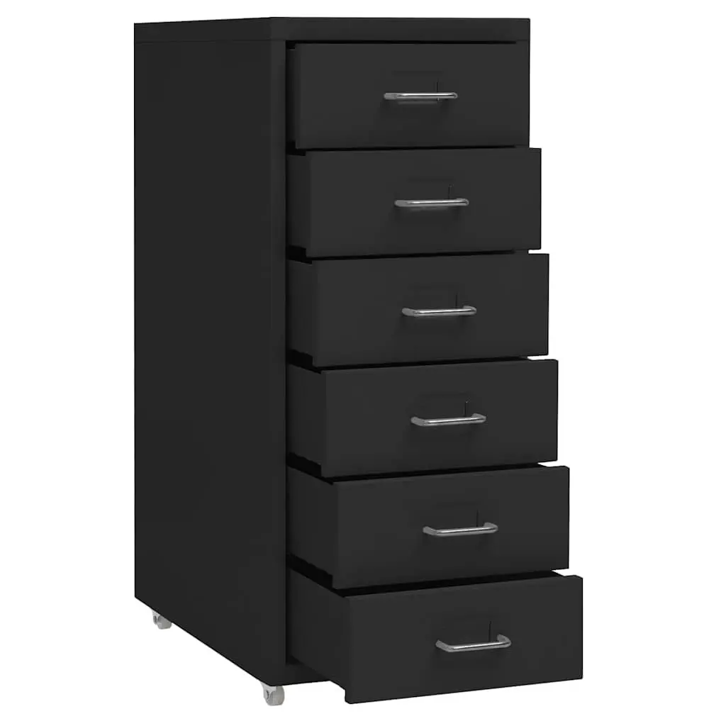Metal Mobile Filing Cabinet Black 6 Drawer Compact Office Organizer with Wheels