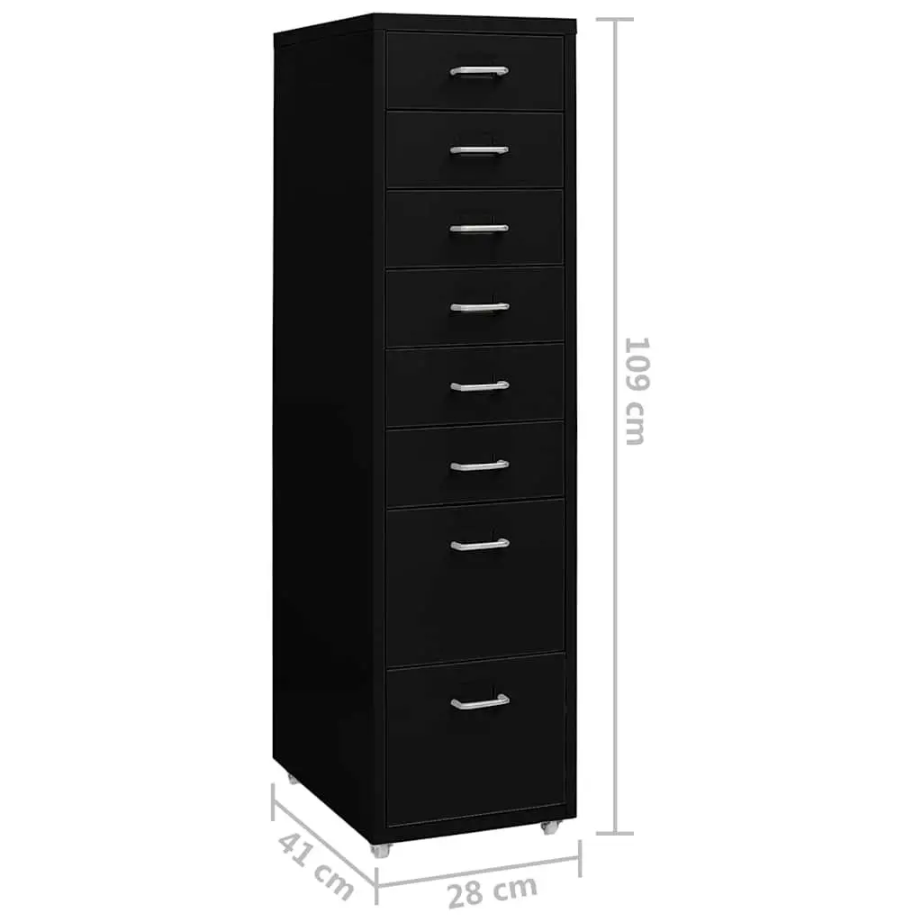 Mobile File Cabinet Black 28x41x109cm 8 Drawer Metal Office Storage with Wheels