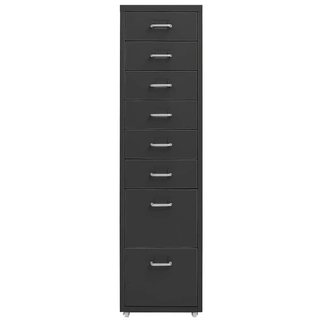 Metal Mobile Filing Cabinet Anthracite 8 Drawer with Wheels for Office Storage