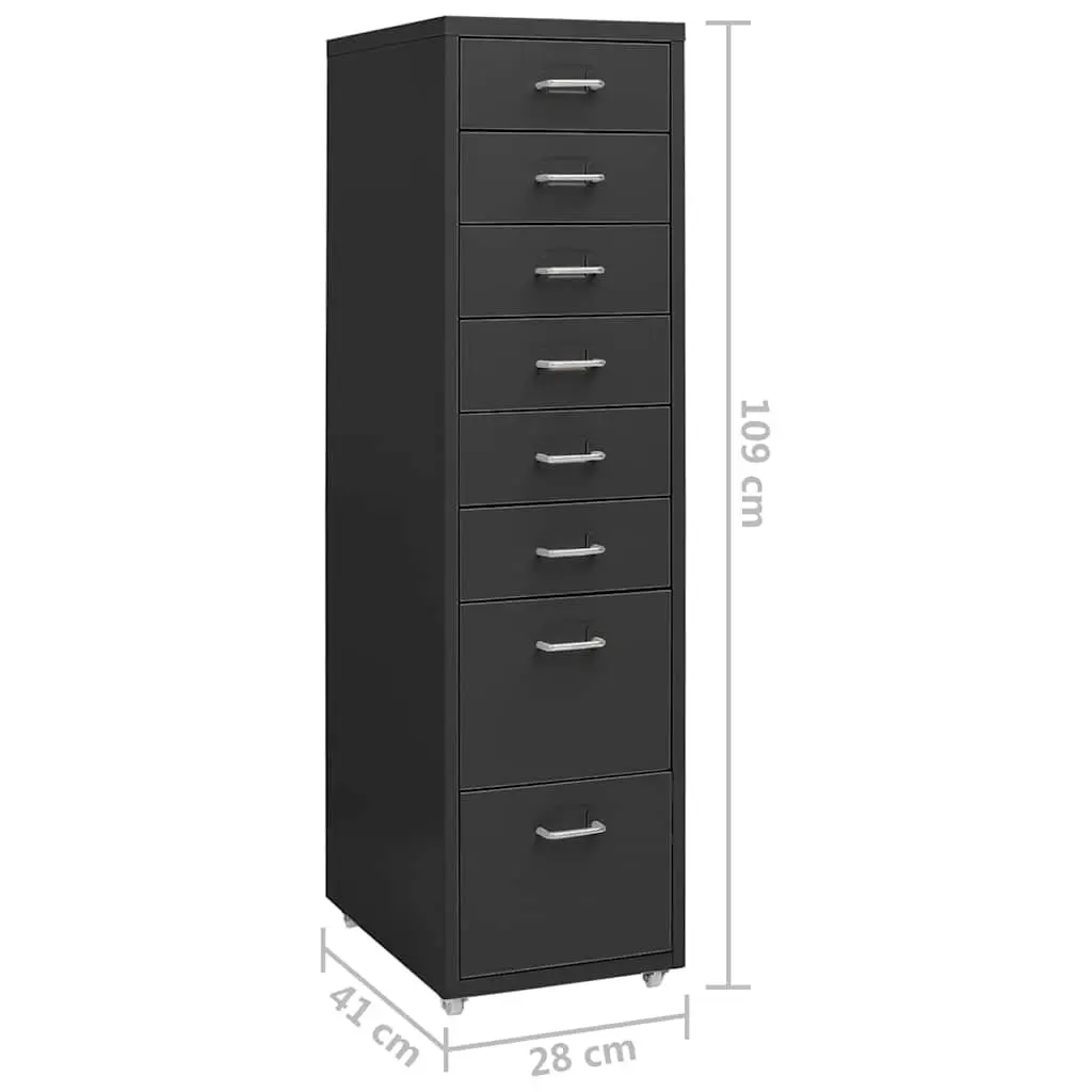 Metal Mobile Filing Cabinet Anthracite 8 Drawer with Wheels for Office Storage