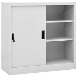 Office Storage Cabinet with Sliding Door Light Grey Adjustable Shelves Filing