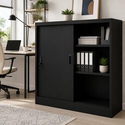 Black Steel Office Storage Cabinet with Adjustable Shelves