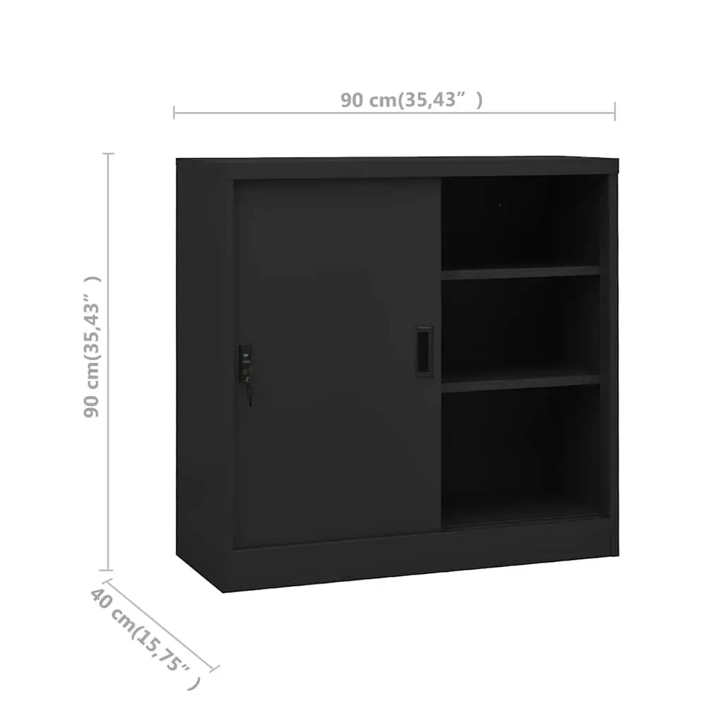 Office Storage Cabinet Anthracite Adjustable Shelves Sliding Door