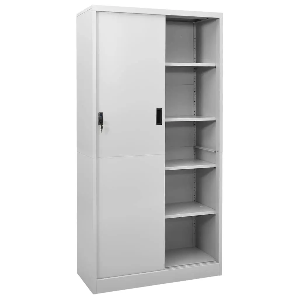 Office Storage Cabinet Light Grey 90x40x180cm Sliding Door Steel Filing Lockers