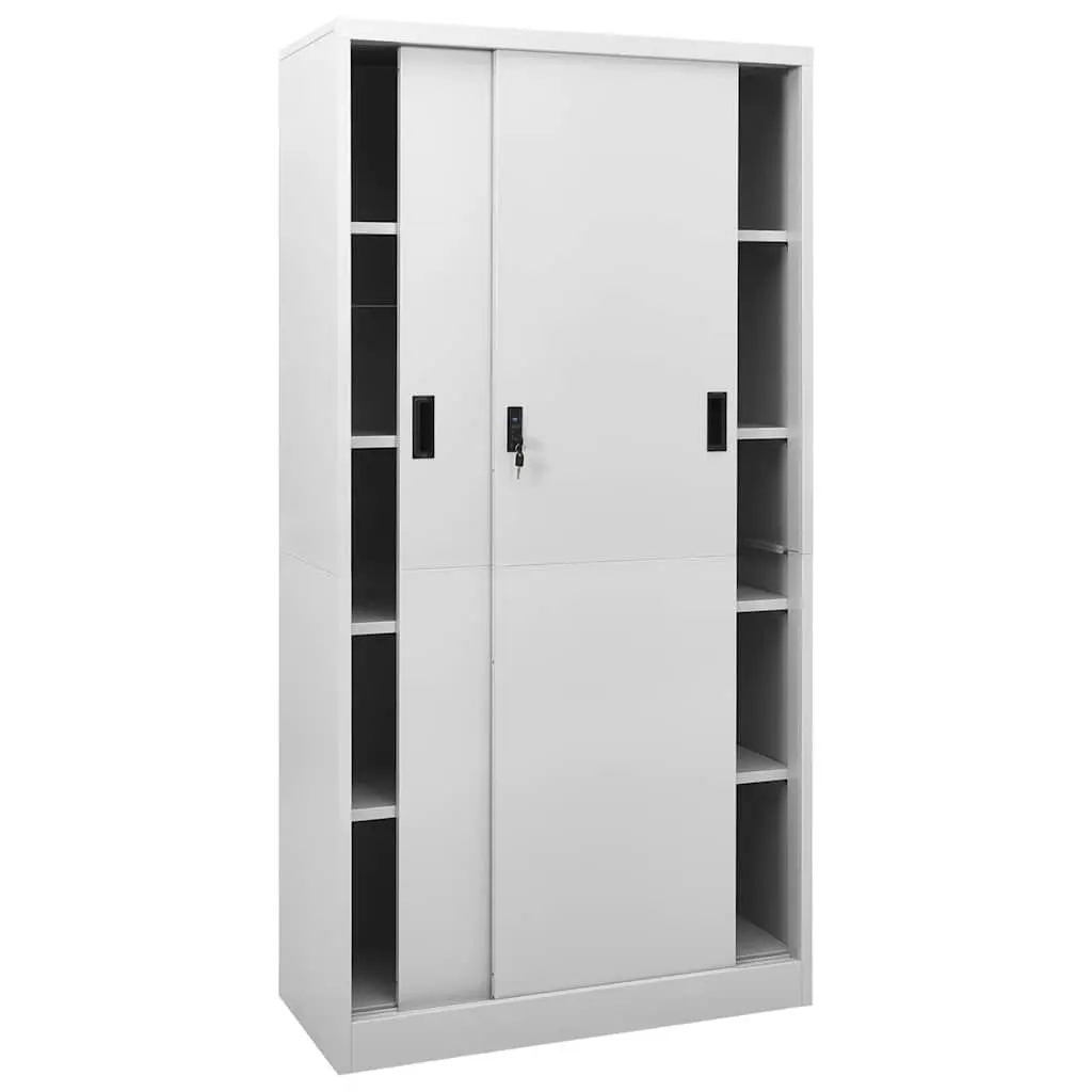 Office Storage Cabinet Light Grey 90x40x180cm Sliding Door Steel Filing Lockers