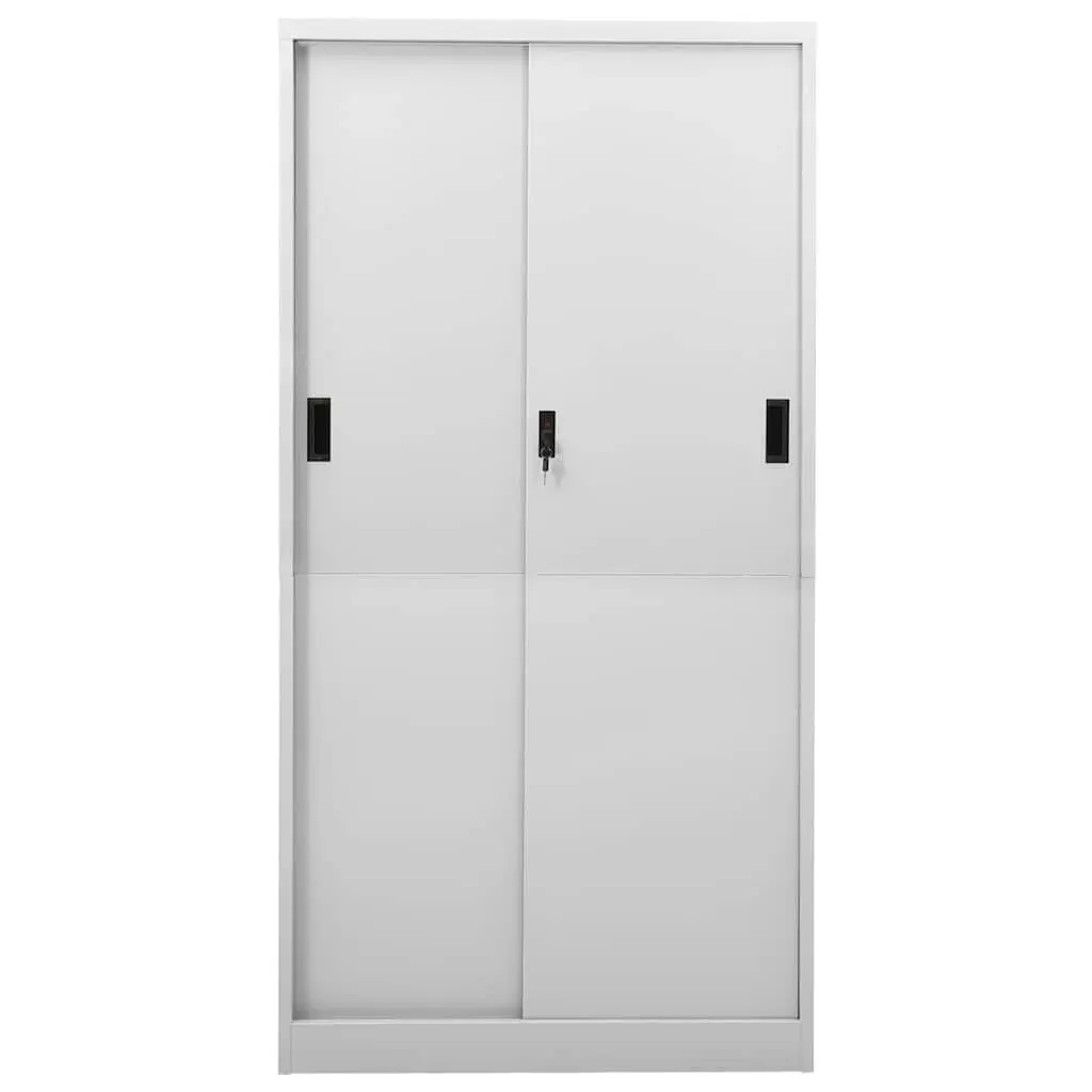 Office Storage Cabinet Light Grey 90x40x180cm Sliding Door Steel Filing Lockers