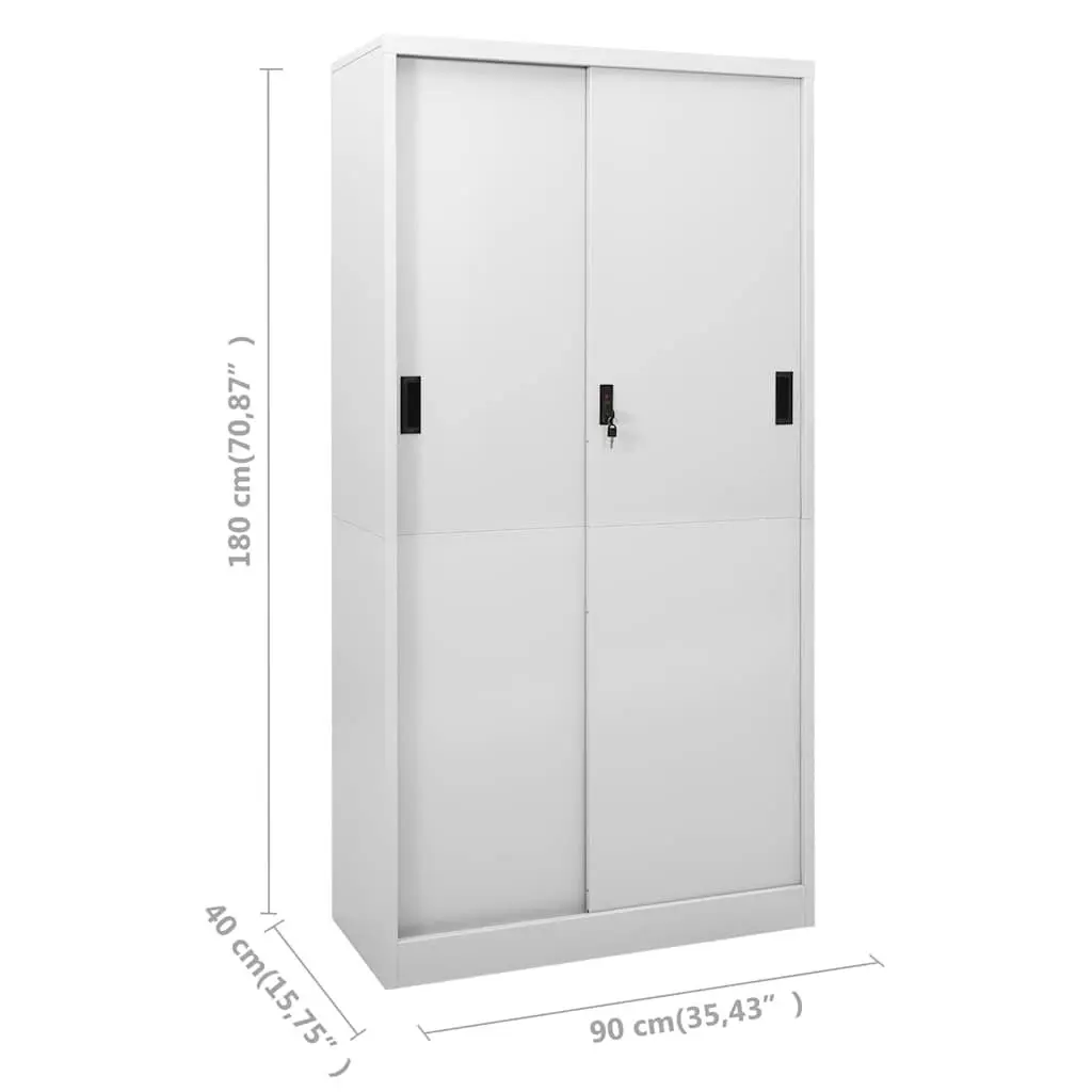 Office Storage Cabinet Light Grey 90x40x180cm Sliding Door Steel Filing Lockers