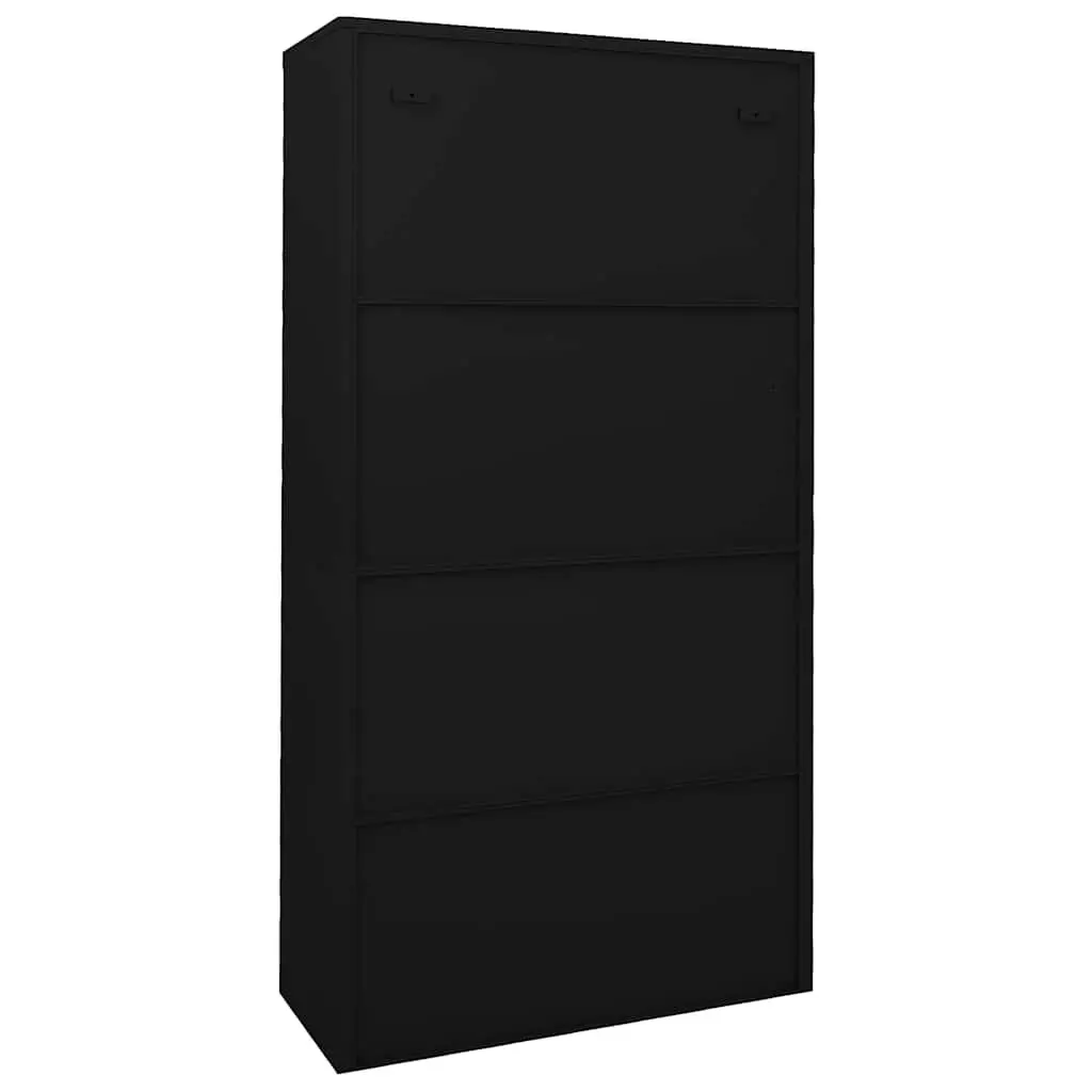 Black Steel Office Cabinet Sliding Door with Adjustable Shelves for File Storage 90x40x180cm