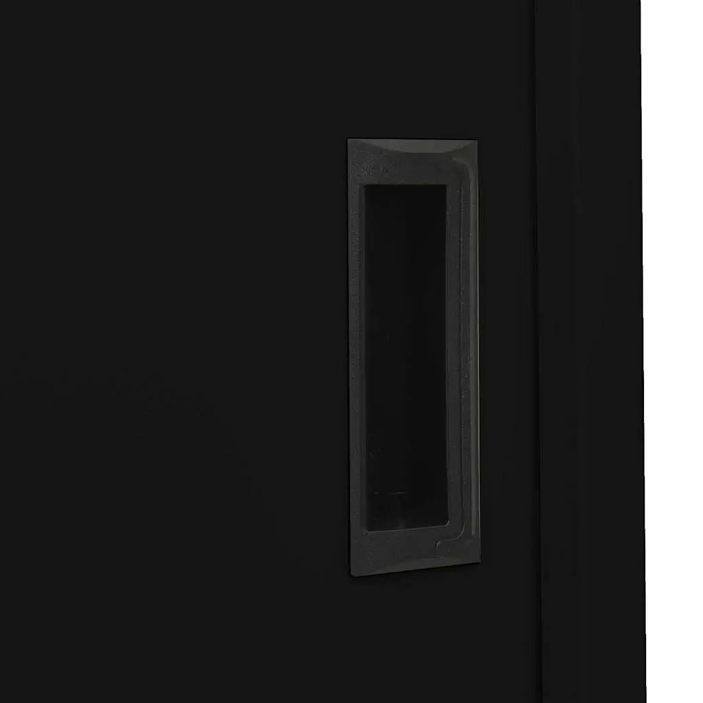 Black Steel Office Cabinet Sliding Door with Adjustable Shelves for File Storage 90x40x180cm