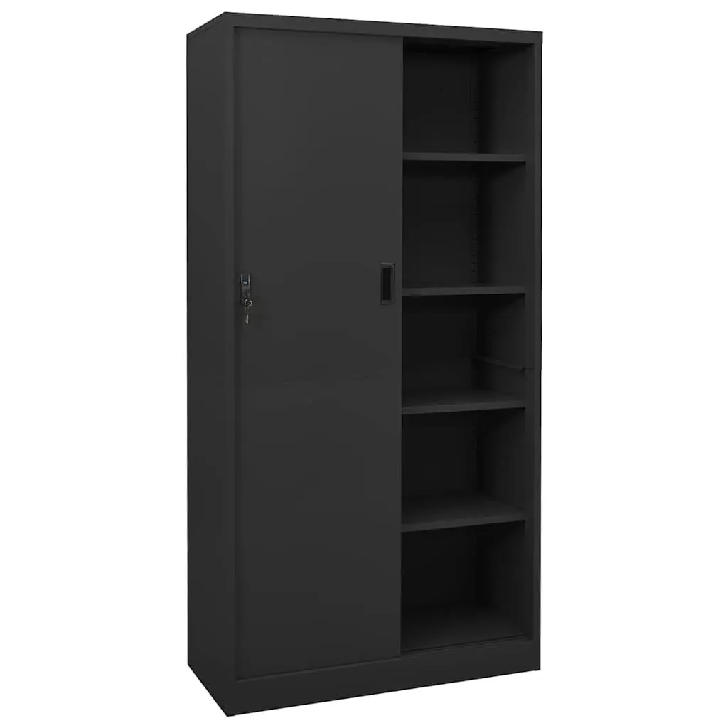 Office Storage Cabinet Anthracite Adjustable Shelves Sliding Door