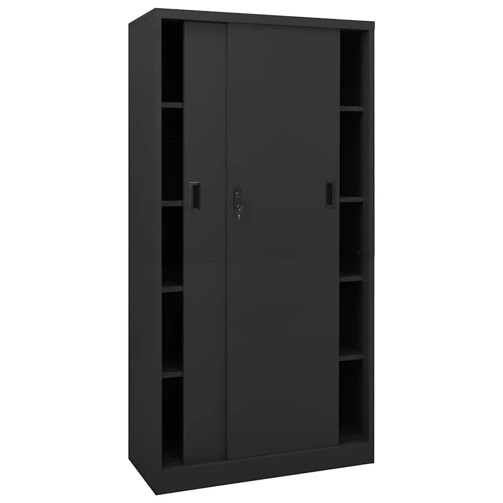 Office Storage Cabinet Anthracite Adjustable Shelves Sliding Door