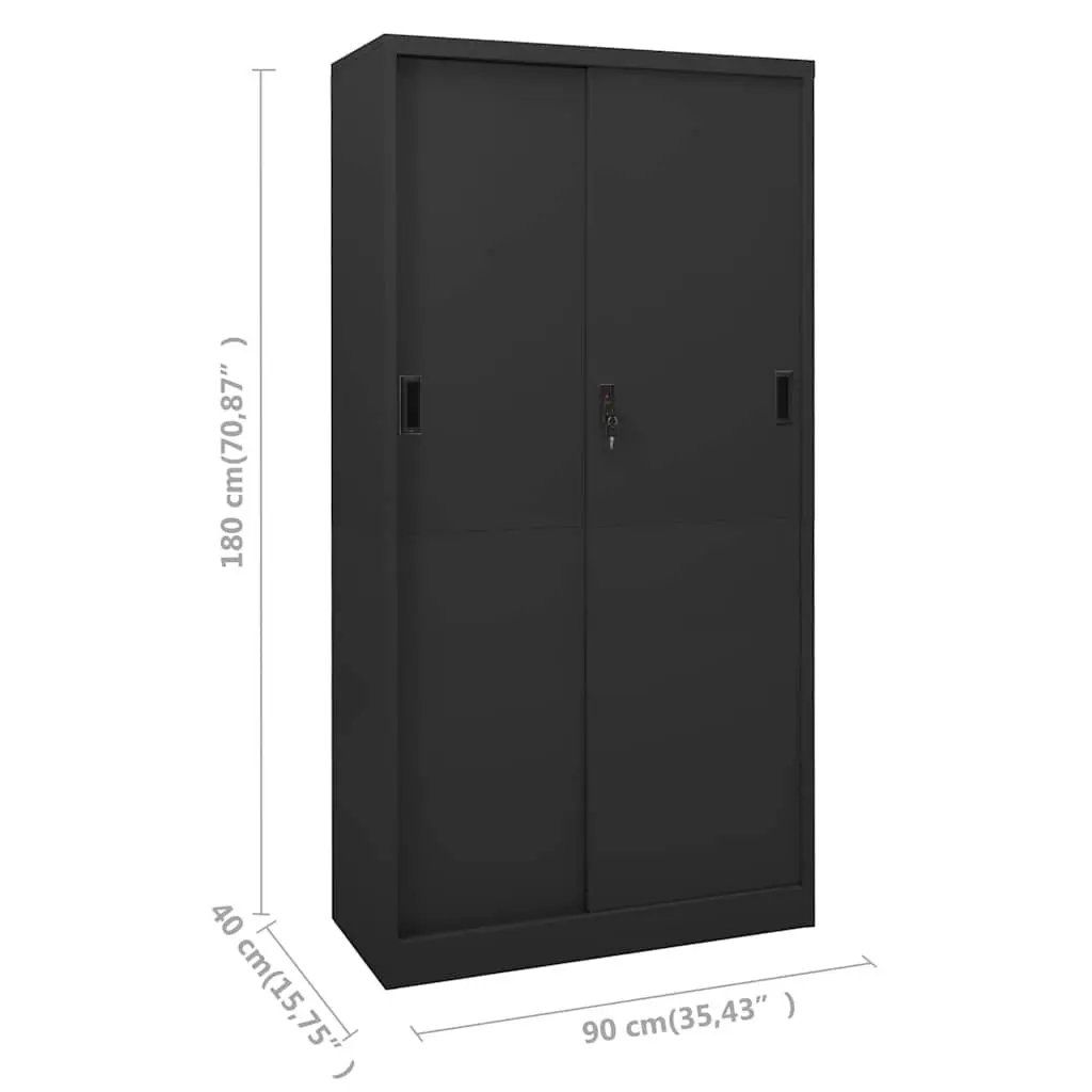 Office Storage Cabinet Anthracite Adjustable Shelves Sliding Door