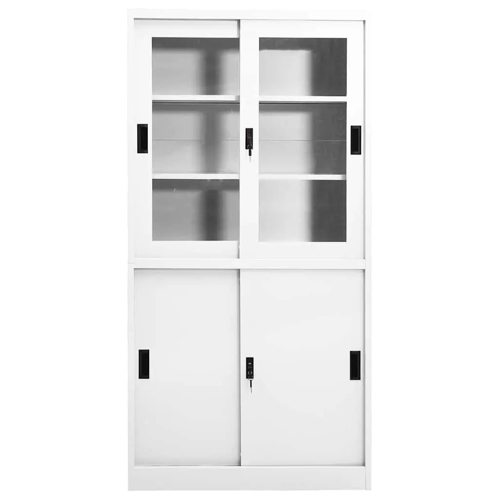 Office Storage Cabinet White Steel 90x40x180cm Sliding Door Adjustable Shelves