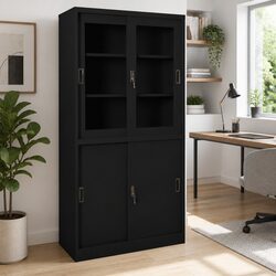 Compact Black Steel Office Storage Cabinet with Lock