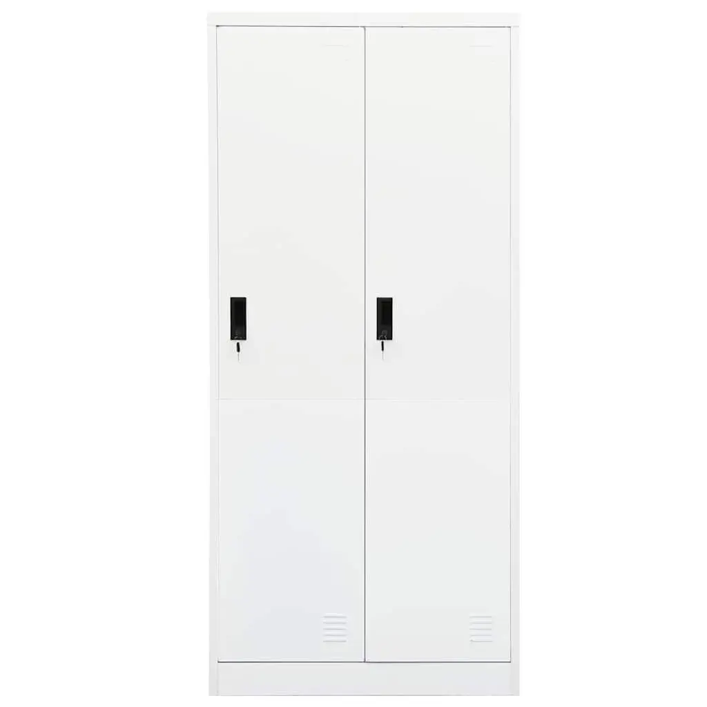 Wardrobe Cabinet White Steel Storage Cupboard 2 Shelves Locks