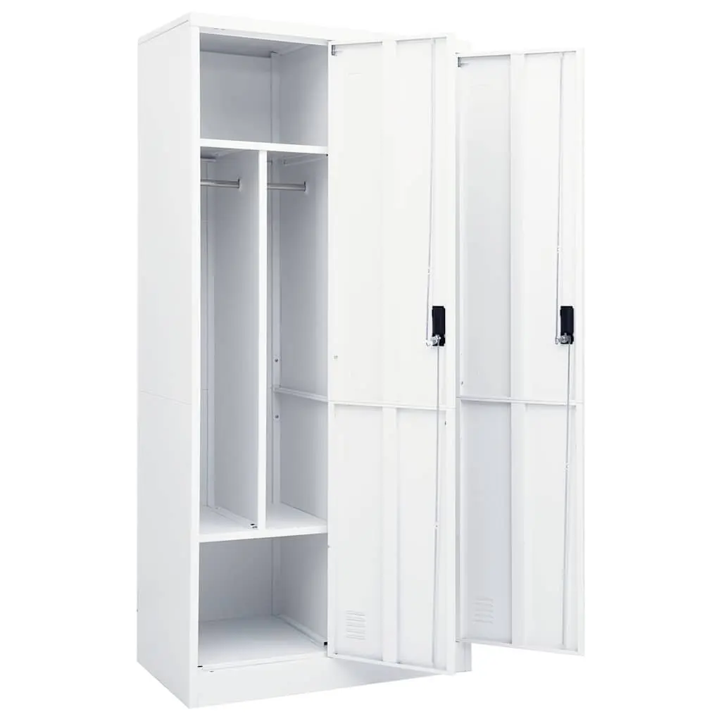 Wardrobe Cabinet White Steel Storage Cupboard 2 Shelves Locks