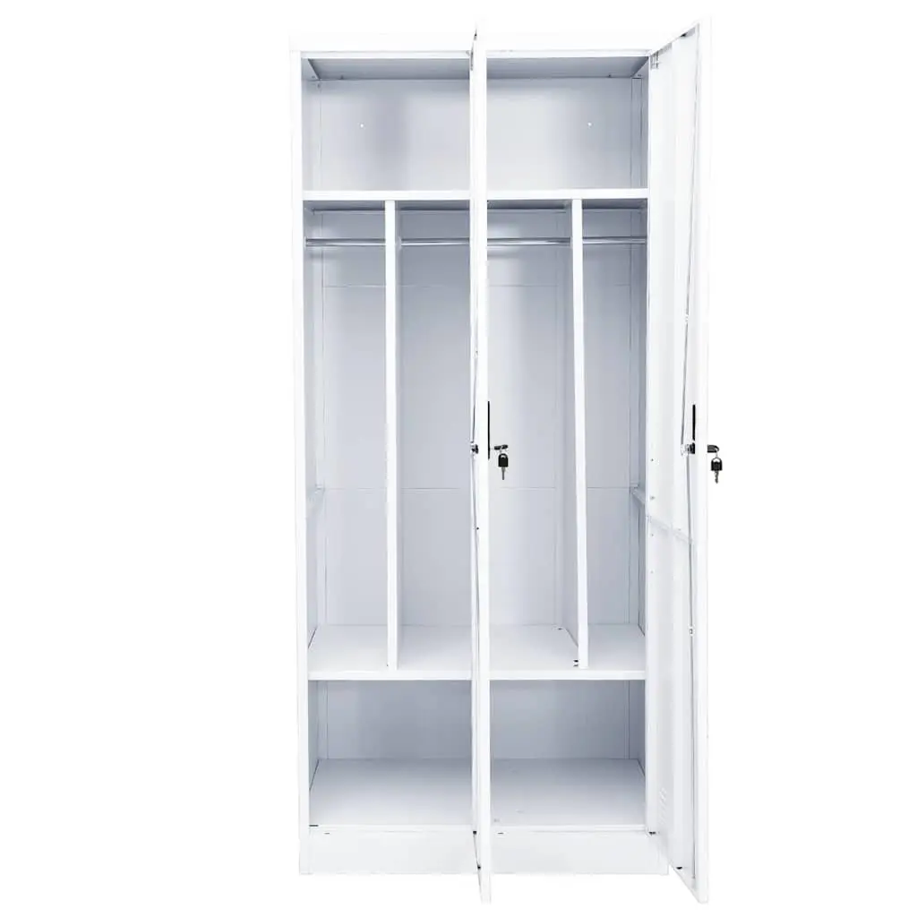 Wardrobe Cabinet White Steel Storage Cupboard 2 Shelves Locks